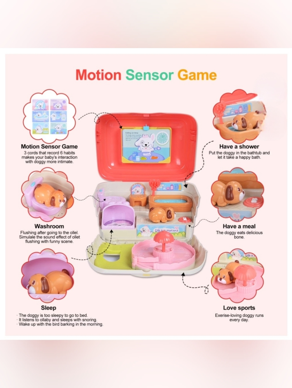 Musical Pretend Play Pet Dog House Toy Set for Toddlers Motion Sensor Game, New